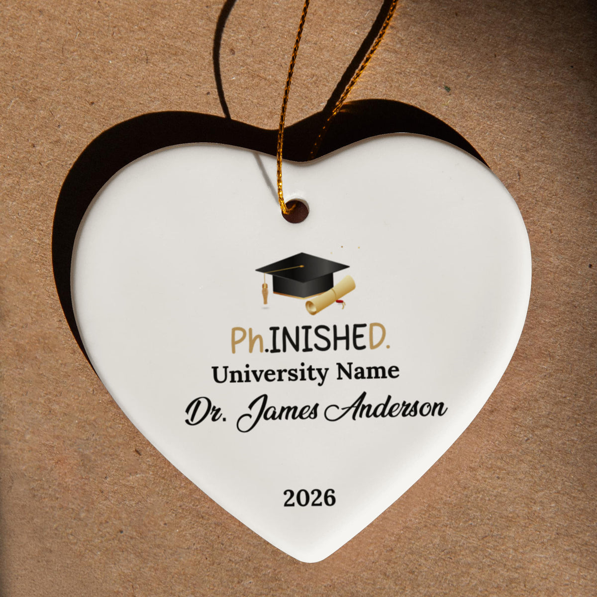 Phd Doctorate Degree Ceramic Heart Ornament