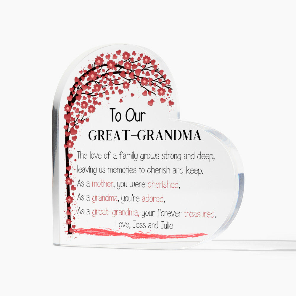 Mother's Day Gift for Great-grandma, Grammy Gift, Heart Acrylic Plaque