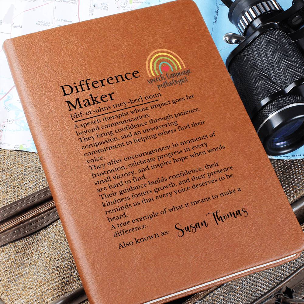 Speech Language Pathologist Gift, Leather Journal, Difference Maker Keepsake, Personalized SLP Notebook, Vegan Leather Diary, Appreciation