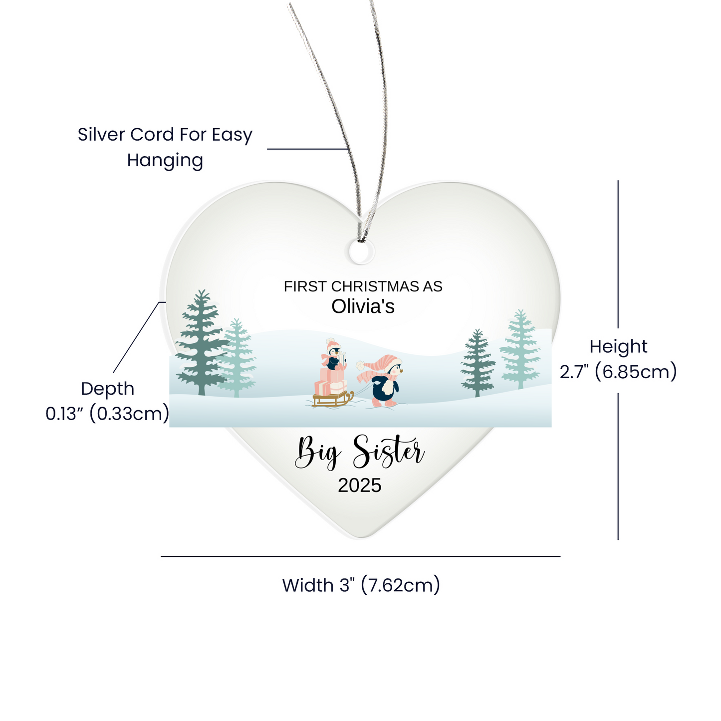 Big Brother or Sister Acrylic Heart Ornament for New Baby