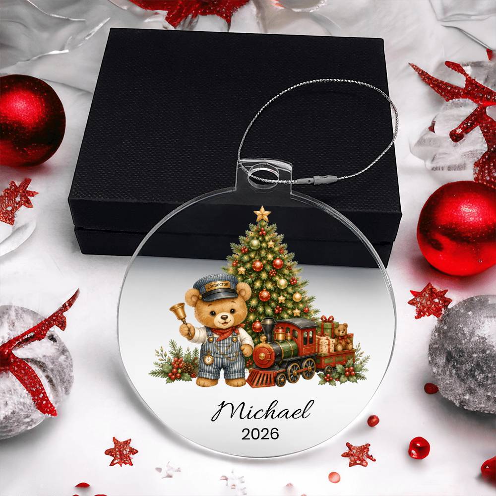 Personalized Teddy Bear Train Christmas Ornament