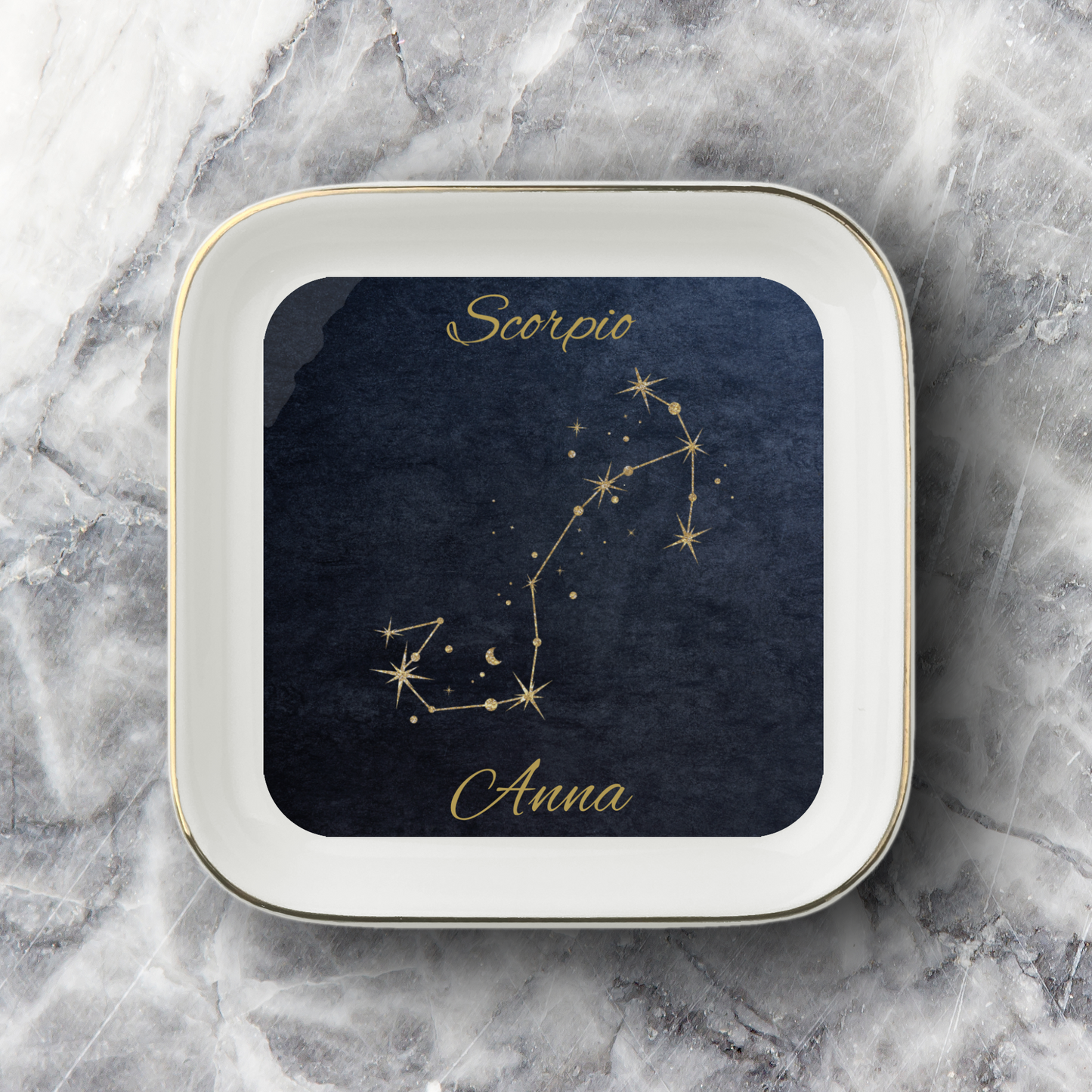 Scorpio Zodiac Jewelry Dish, Gold Constellation Trinket Tray, Astrology Gift for Scorpio, Ceramic Ring Holder, Birthday Gift for Her