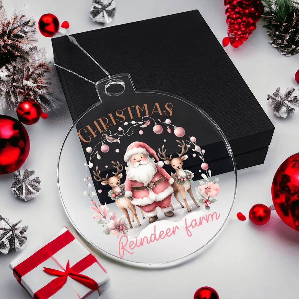 Pink Christmas reindeer farm Acrylic Christmas Ornament-[Heartfelt Family Gift]
