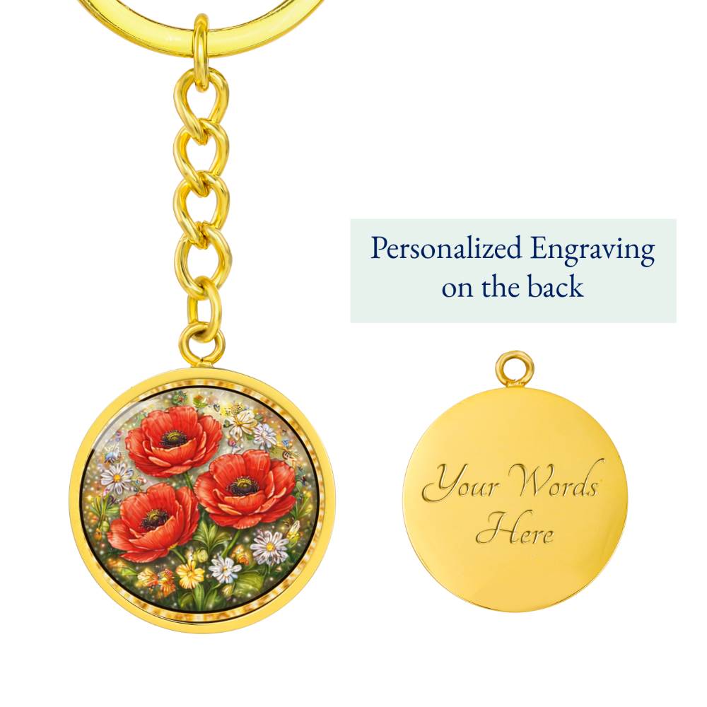 Red Poppy Flowers Personalized Engraved Necklace Bracelet or Keychain