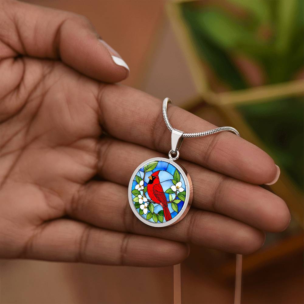 Cardinal Faux Stain Glass Pendant Necklace