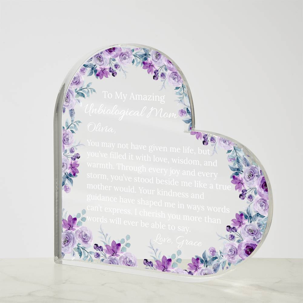 Personalized Unbiological Mom Heart Plaque