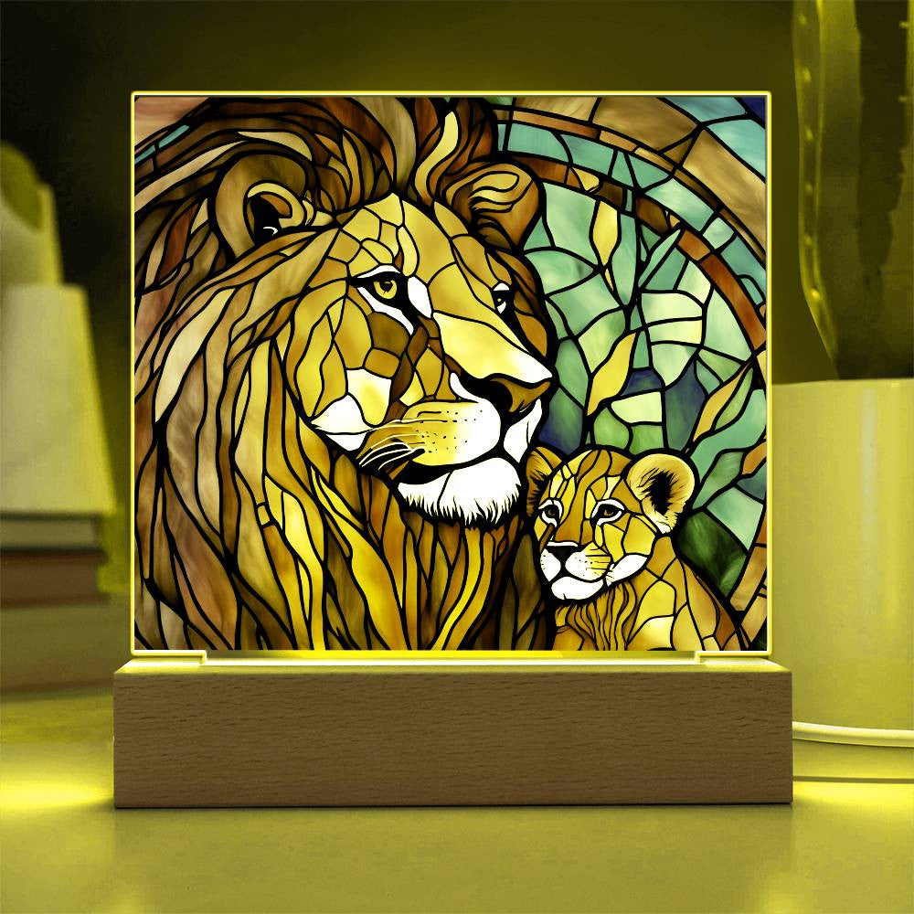 Mama Lion and Cub Acrylic Square Plaque-[Heartfelt Family Gift]