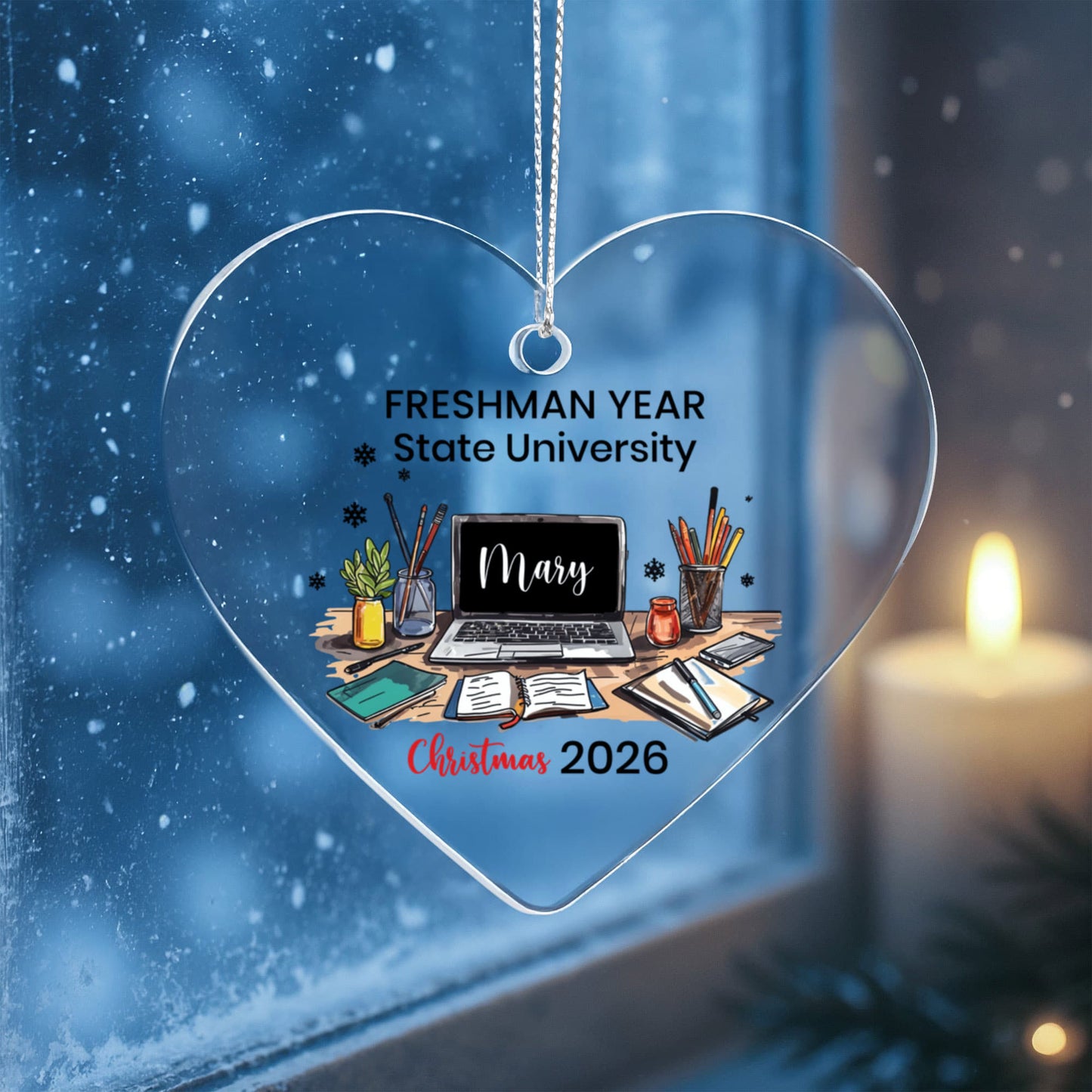 Freshman Year of College Acrylic Heart Ornament
