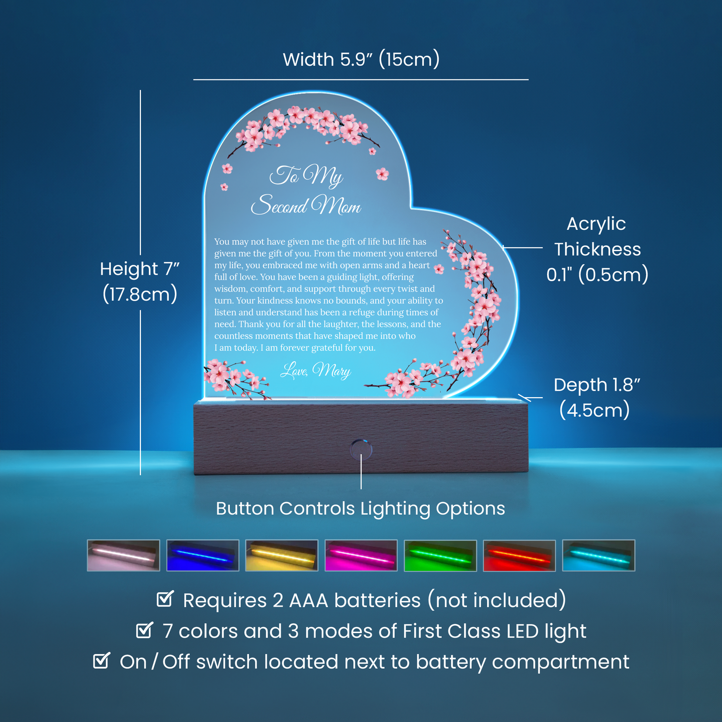Personalized Second Mom Acrylic Heart Plaque