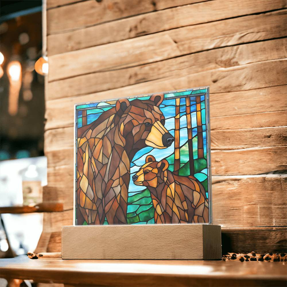 Bear Family Cub Acrylic Square Plaque-[Heartfelt Family Gift]
