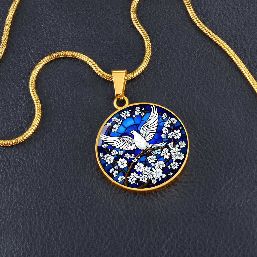 Holy Spirit Dove Engraved Pendant Necklace