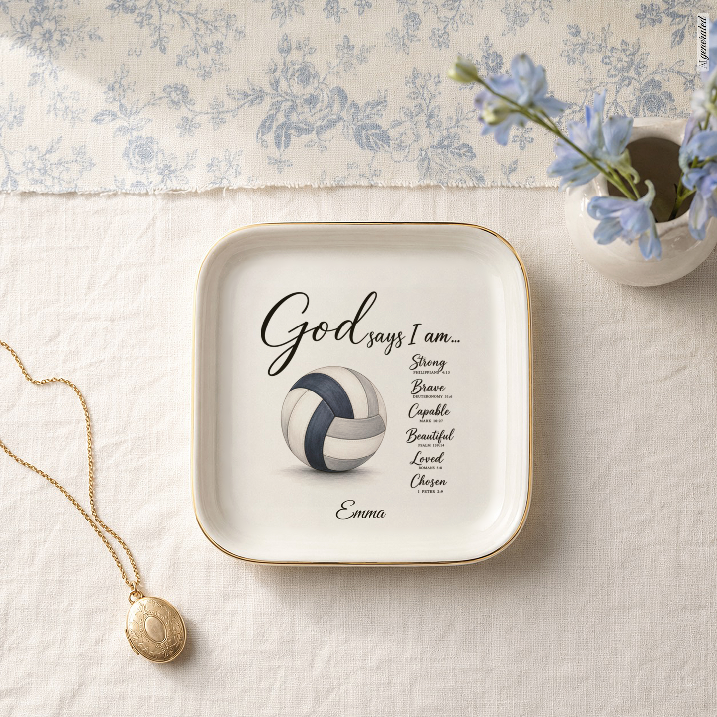 Christian Volleyball Jewelry Dish, Faith Gift for Volleyball Player, God Says I Am Trinket Tray, Inspirational Athlete Keepsake Gift