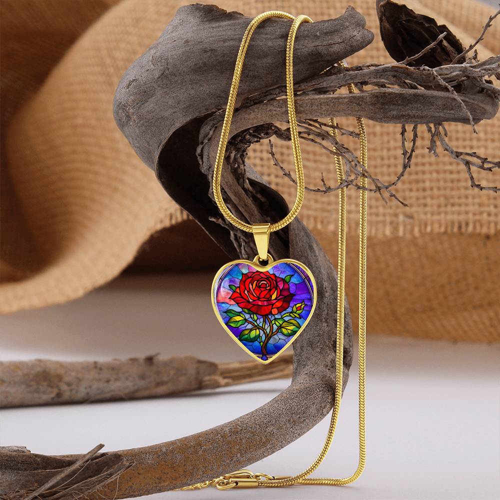 Red Rose Necklace with Engraving