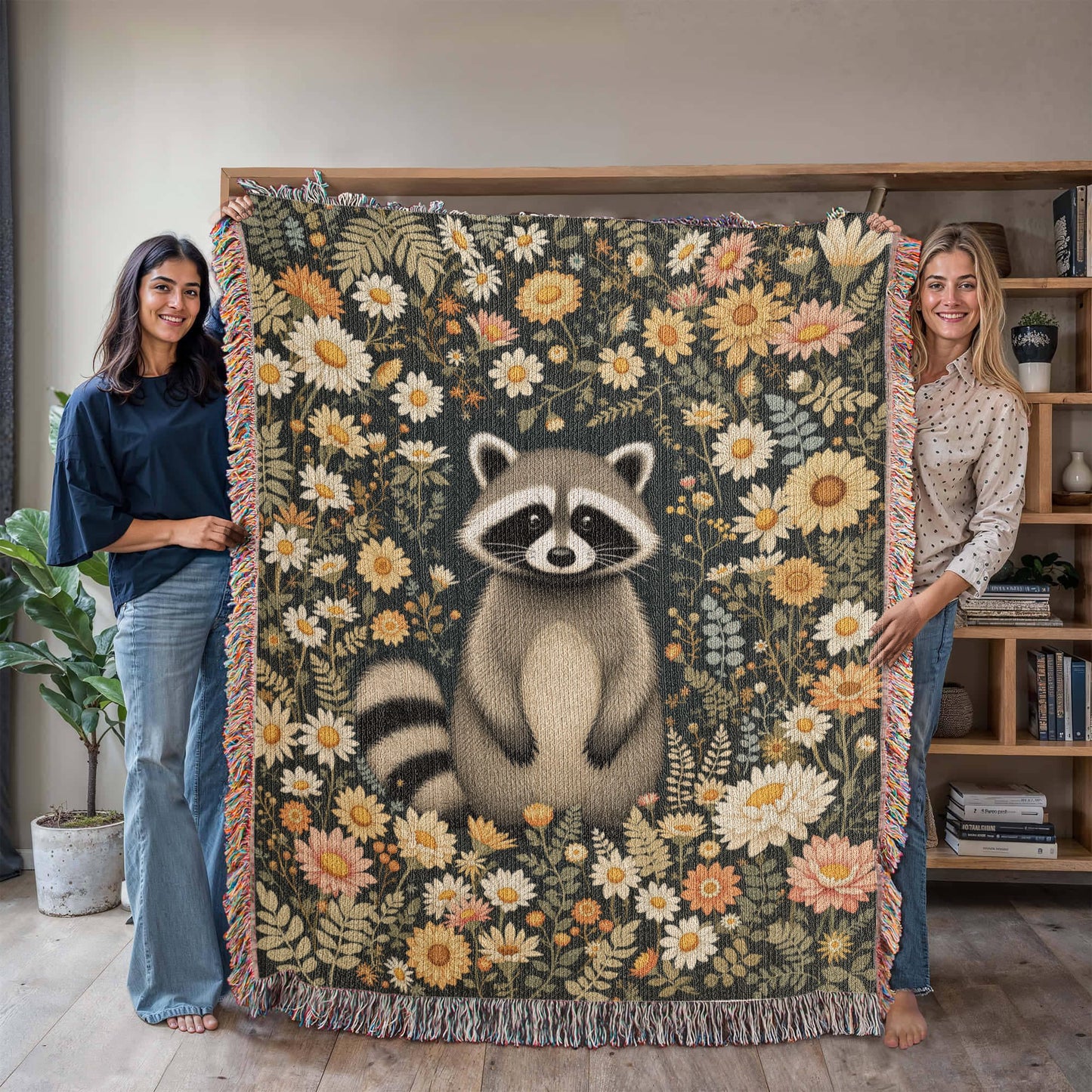 Raccoon Woven Cotton Throw Blanket-[Heartfelt Family Gift]