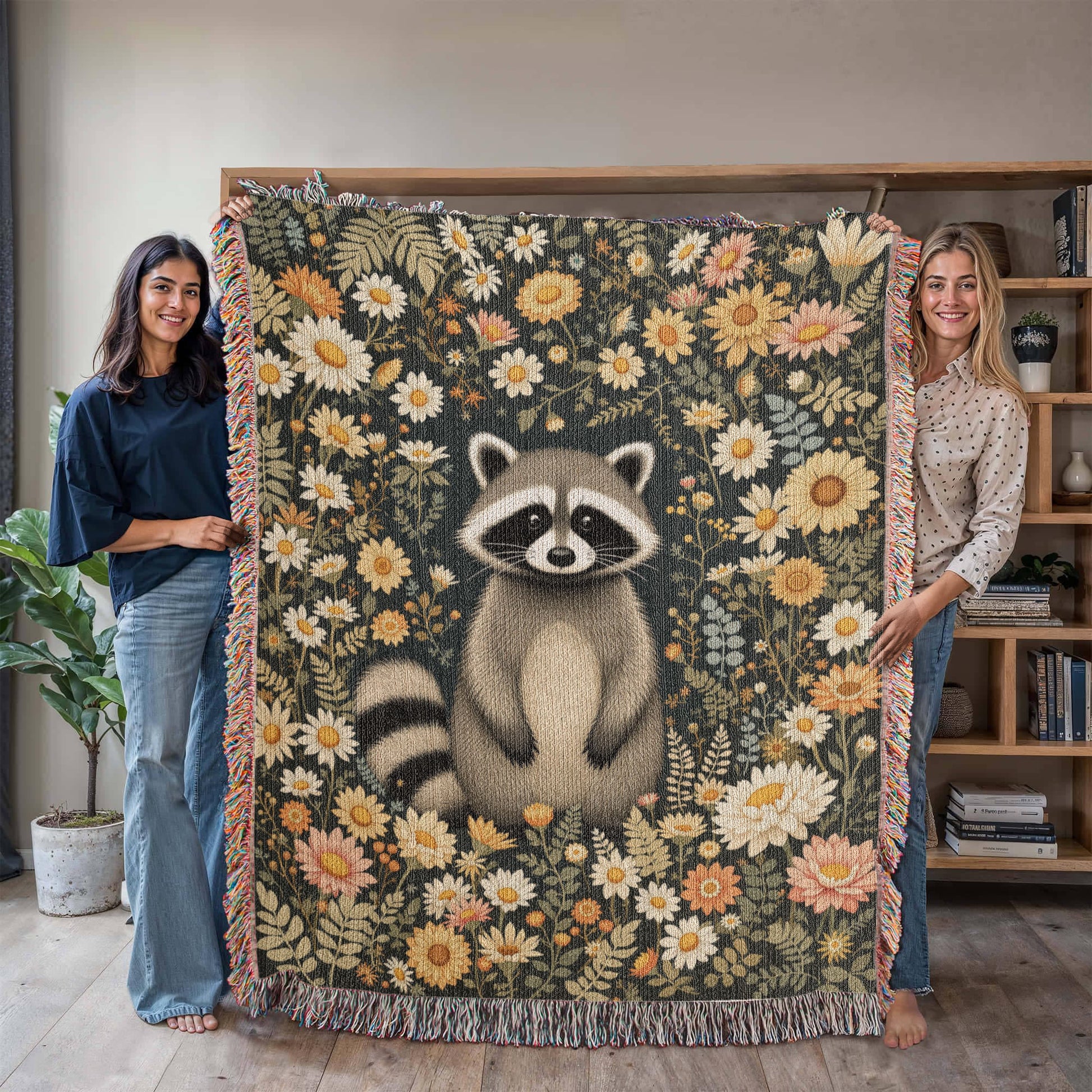 Raccoon Woven Cotton Throw Blanket-[Heartfelt Family Gift]