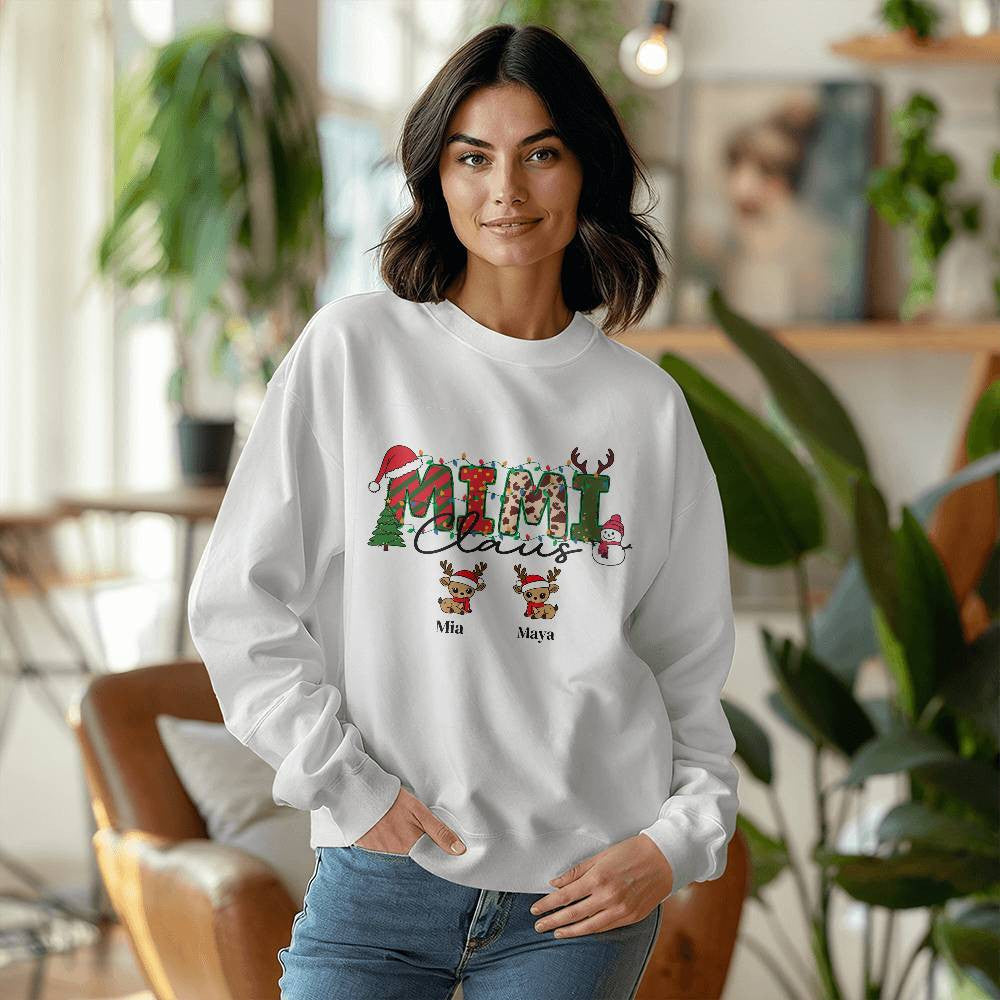 Personalized Mimi Claus Grandkids Crewneck Sweatshirt-[Heartfelt Family Gift]