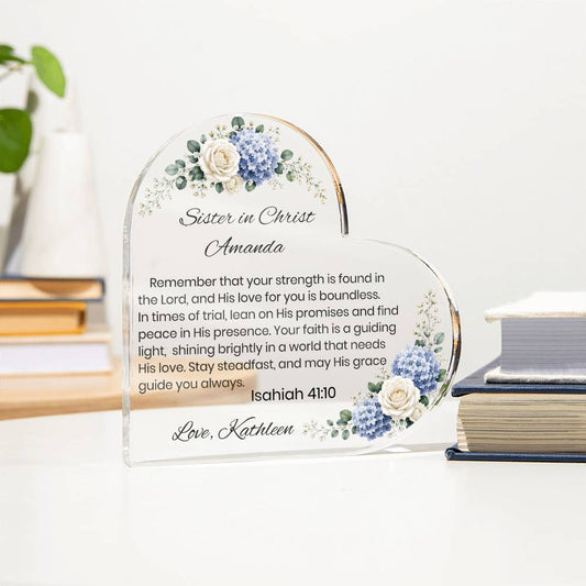 Personalized Sister in Christ Plaque, Bible Verse Acrylic Heart, Christian Friend Gift, Floral Scripture Keepsake, Faith Gift for Her
