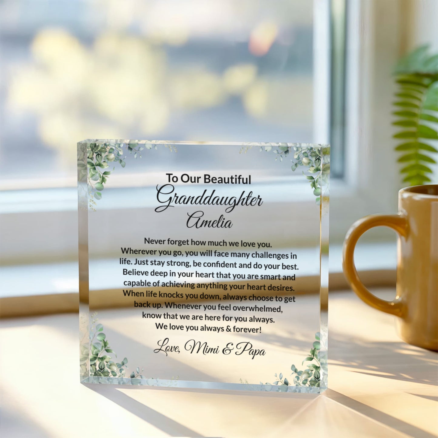 To Our Granddaughter Personalized Floral Acrylic Plaque