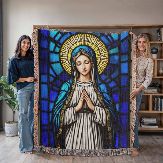 Mother Mary Woven Cotton Throw Blanket-[Heartfelt Family Gift]