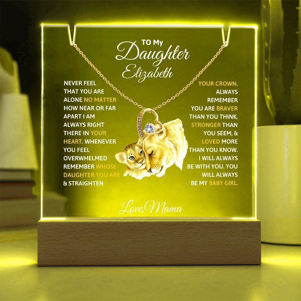 Daughter from Mom  LED Acrylic Heart Necklace Plaque Gift Set-[Heartfelt Family Gift]