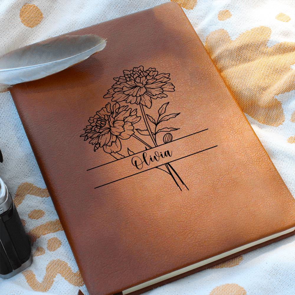Personalized Vegan Leather Journal with Custom Birth flower