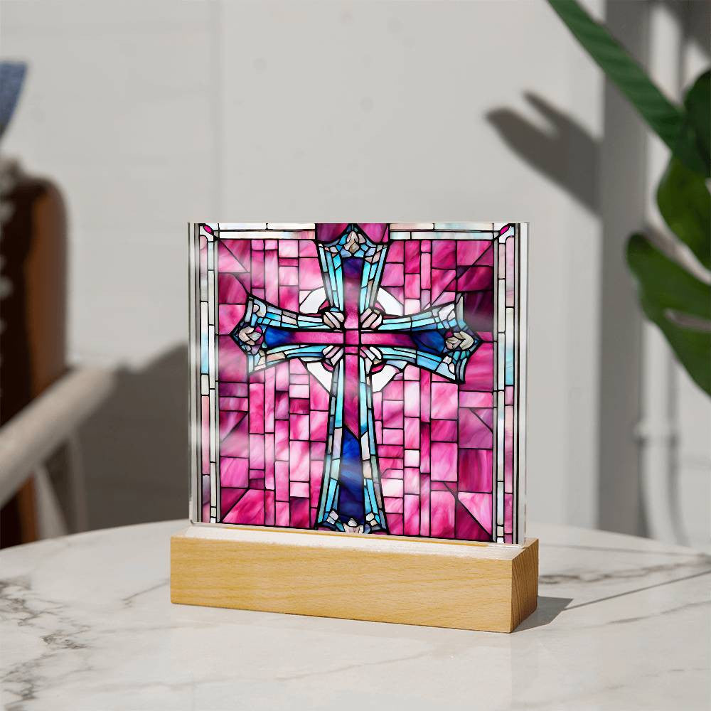 Faux Stained Glass Cross Acrylic Plaque Gift for Girl-[Heartfelt Family Gift]