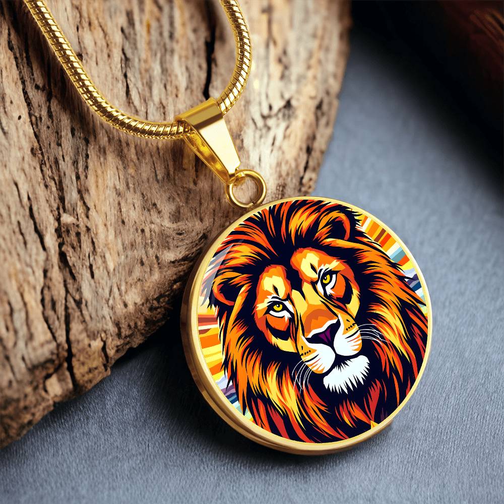 Engraved Lion Pendant  Necklace or Bracelet, Personalized Animal Jewelry