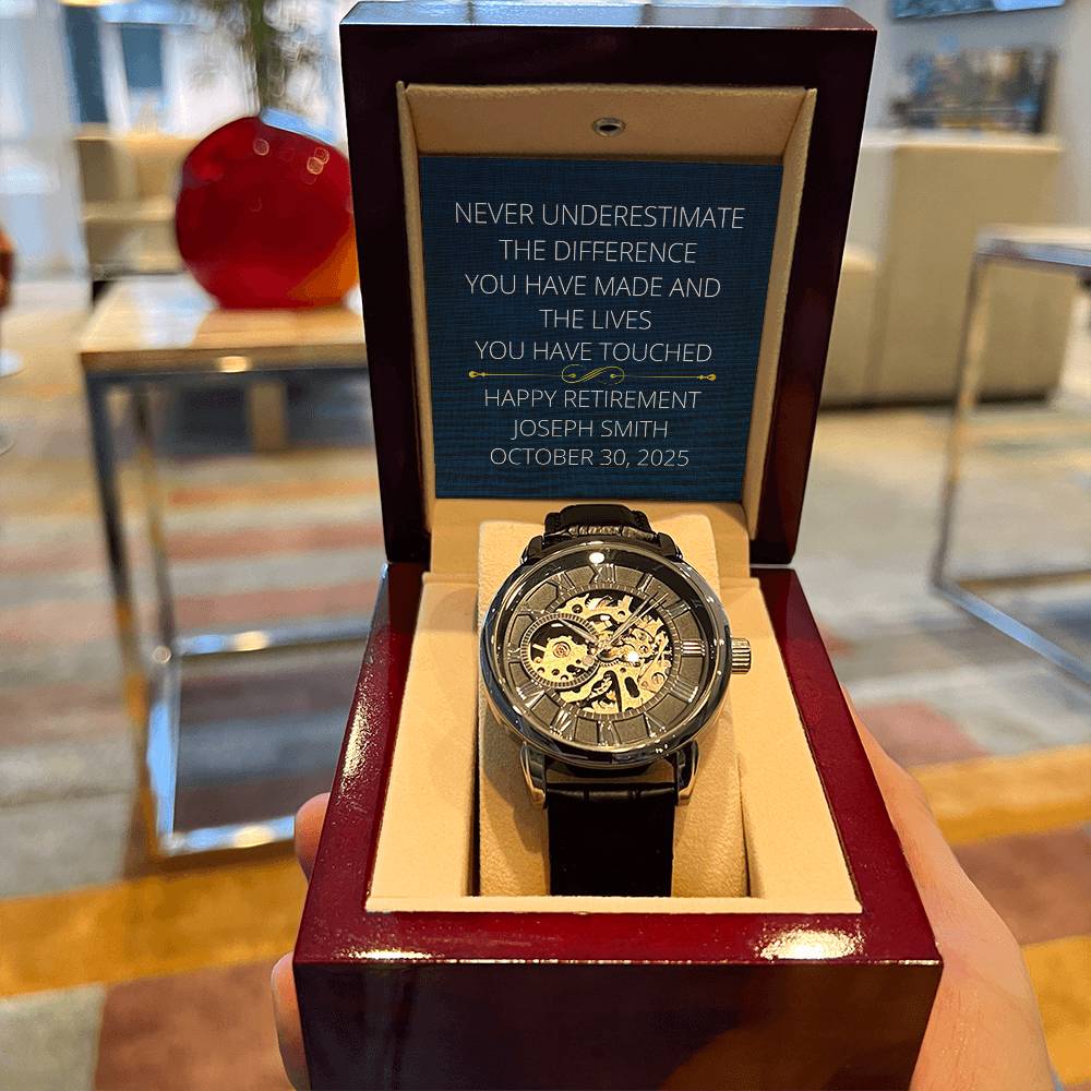 Personalized Retirement Men's Mechanical Watch with LED Gift Box
