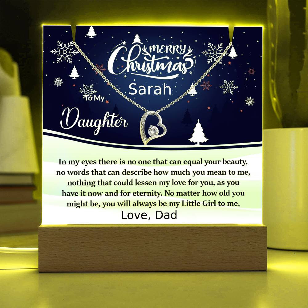 Daughter Christmas LED Acrylic Heart Necklace and Plaque Gift Set-[Heartfelt Family Gift]