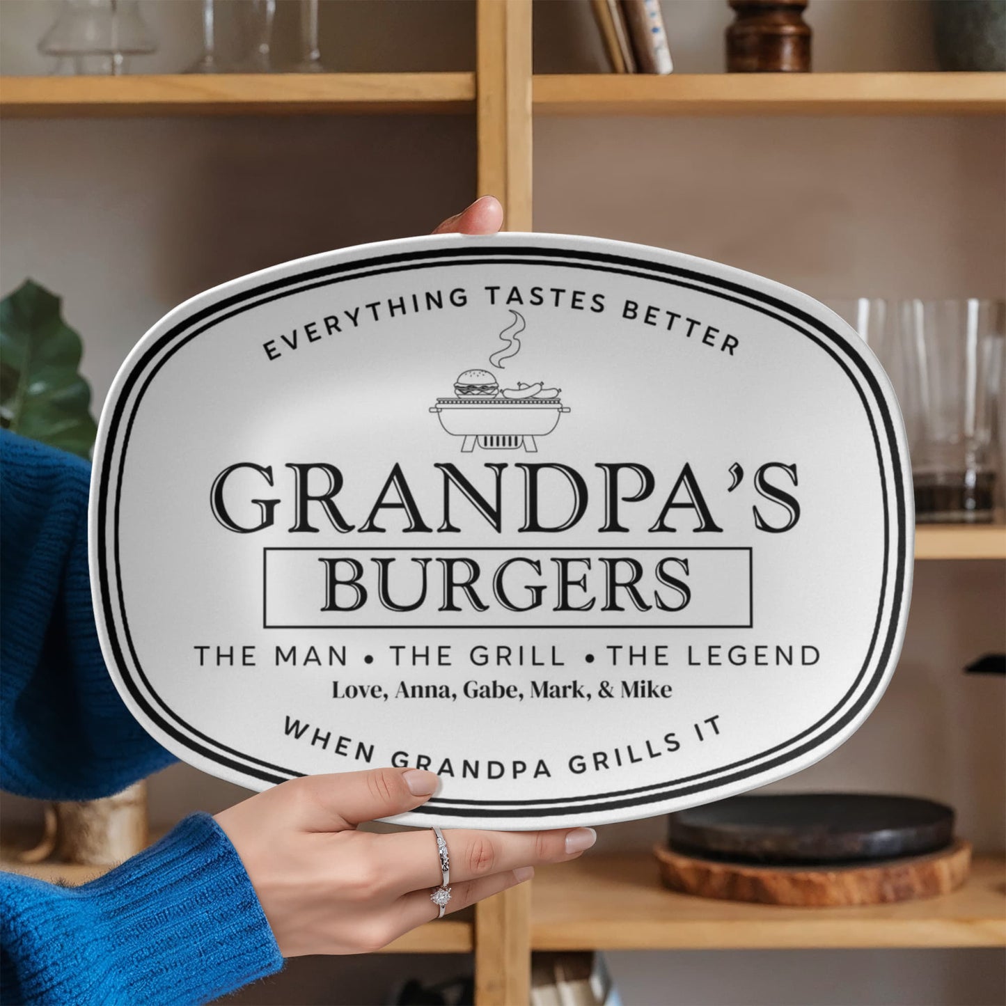 Dads Burger Personalized Plate, BBQ Platter, Custom Grill Gift, Outdoor Dining, Unique Fathers Day Gift, Grilling Accessories