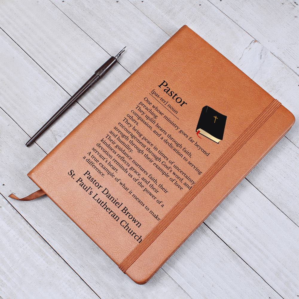 Pastor Vegan Leather Journal Personalized Religious Gift, Custom Name Notebook, Faith Inspired Diary, Inspirational Church Present