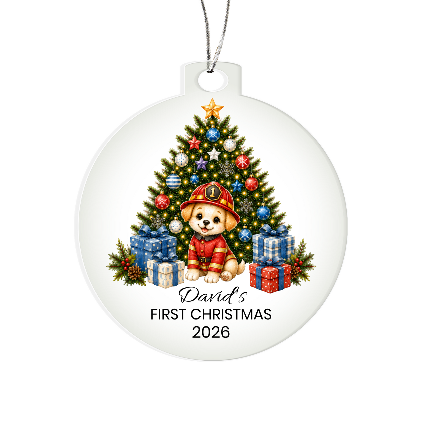 Firefighter Puppy Christmas Ornament
