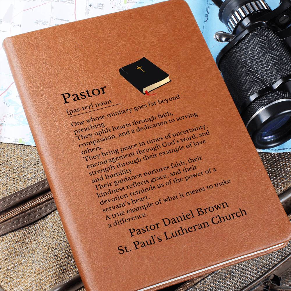 Pastor Vegan Leather Journal Personalized Religious Gift, Custom Name Notebook, Faith Inspired Diary, Inspirational Church Present