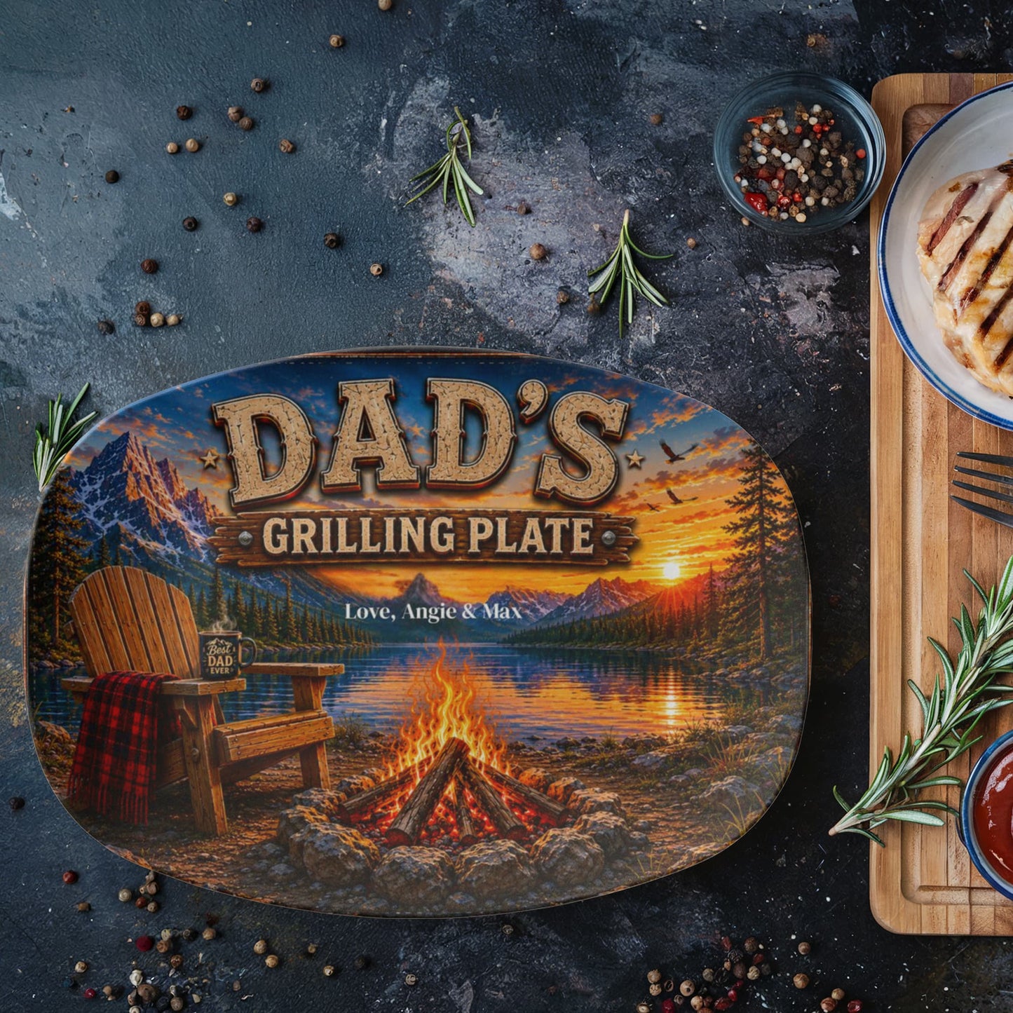 Personalized Dad's Grilling Plate, Custom BBQ Gift for Father, Outdoor Camping Themed Platter, Unique Father's Day Present
