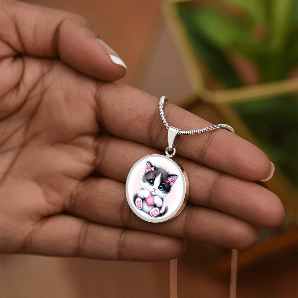 Cat Kitty Heart Necklace Pendant Necklace with Engraving-[Heartfelt Family Gift]