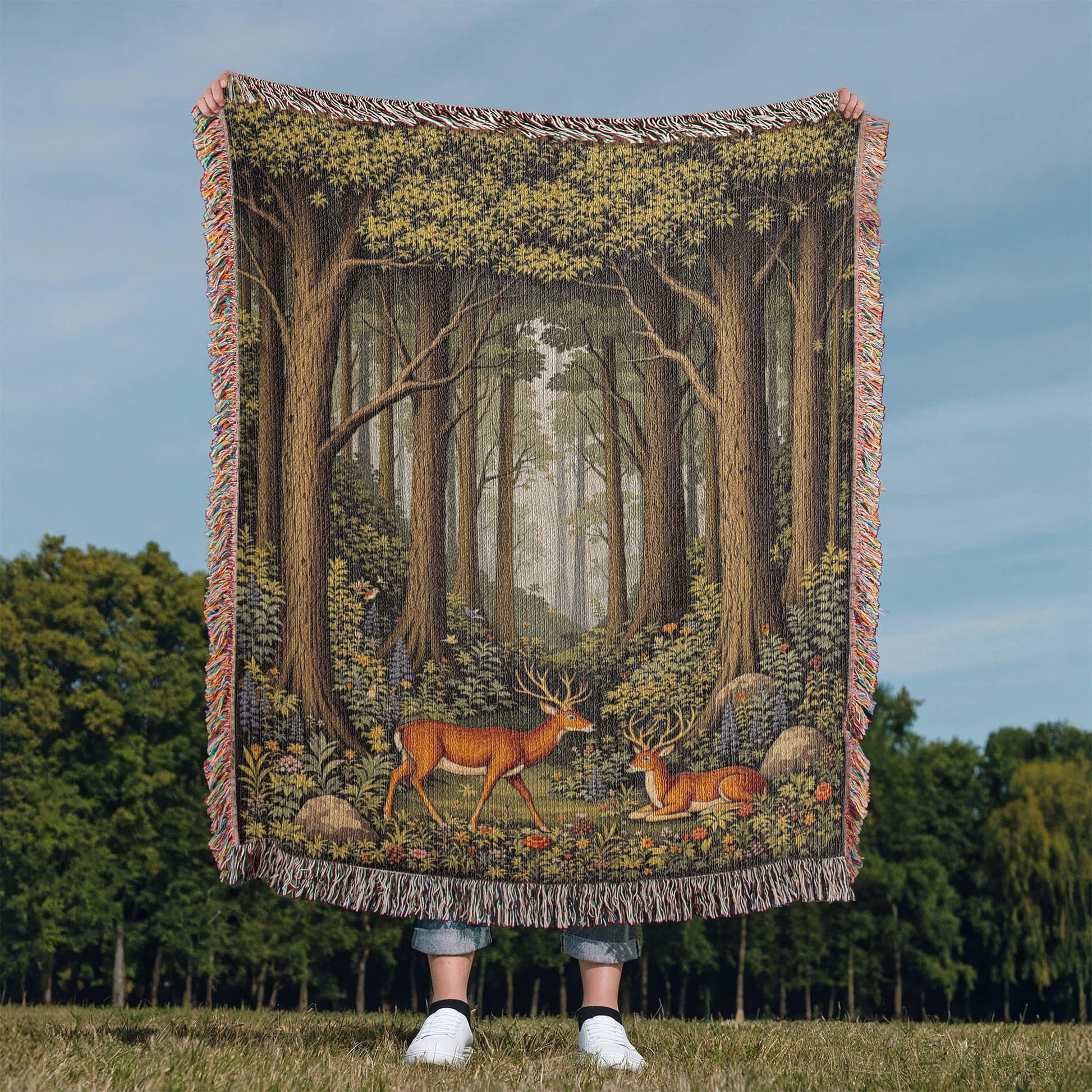 Forest Deer Woven Cotton Blanket Throw-[Heartfelt Family Gift]