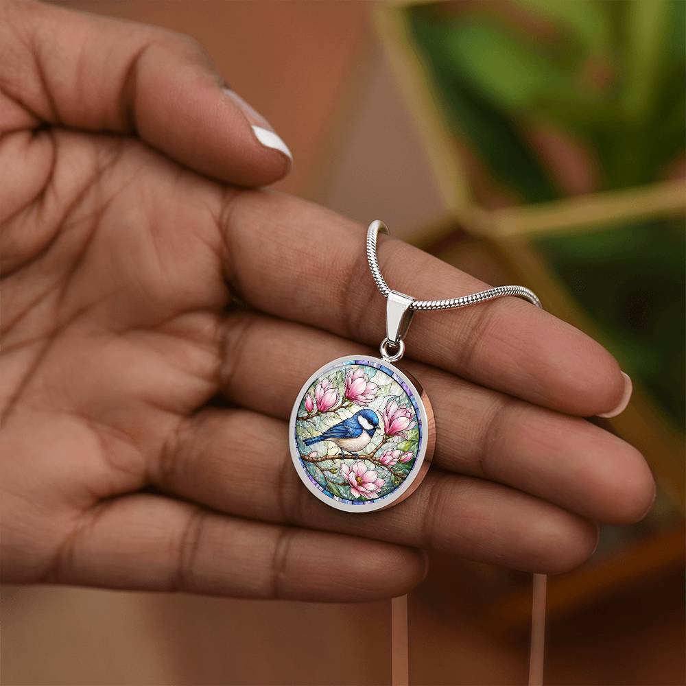 Bluebird Floral Engraved Necklace Bracelet or Keychain