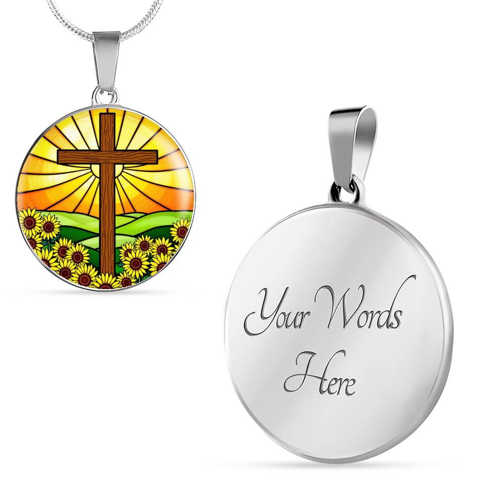 Sunflower Cross Floral Pendant Necklace