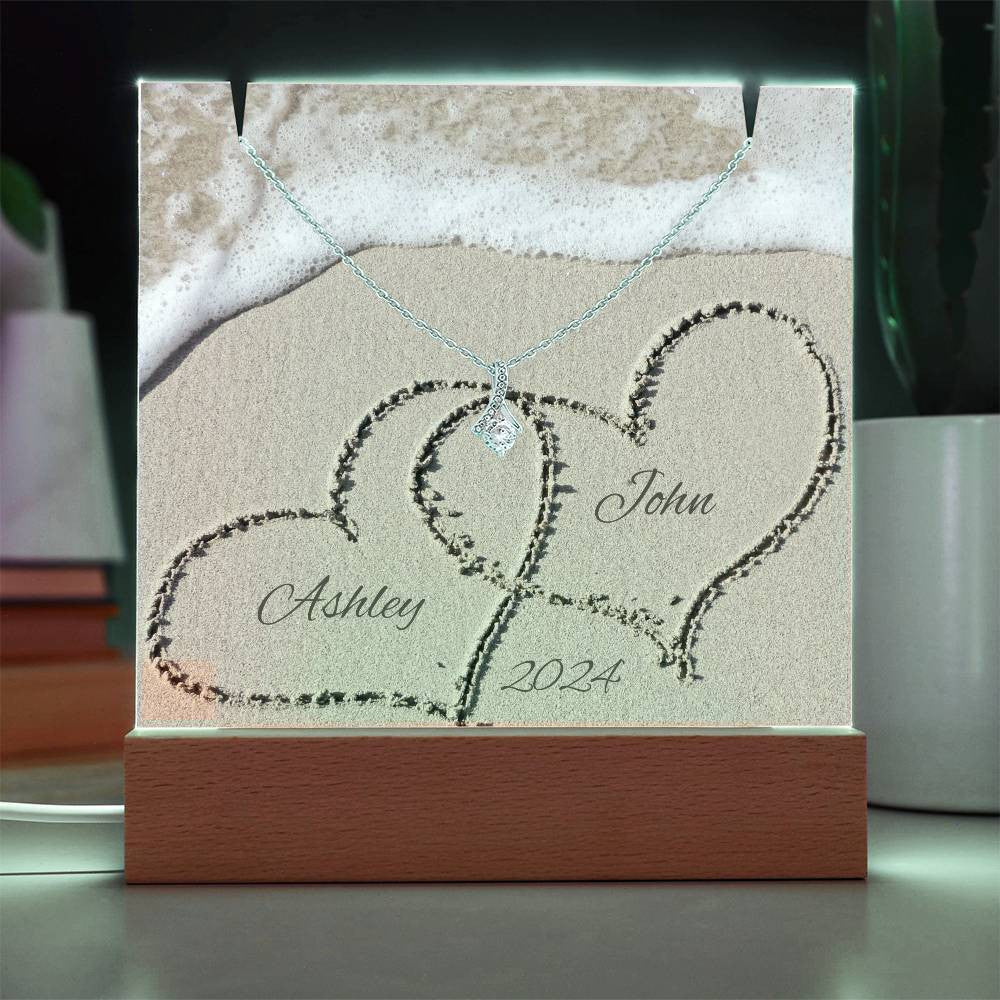 Names In The Sand Petite Ribbons Plaque & Necklace Gift Set-[Heartfelt Family Gift]
