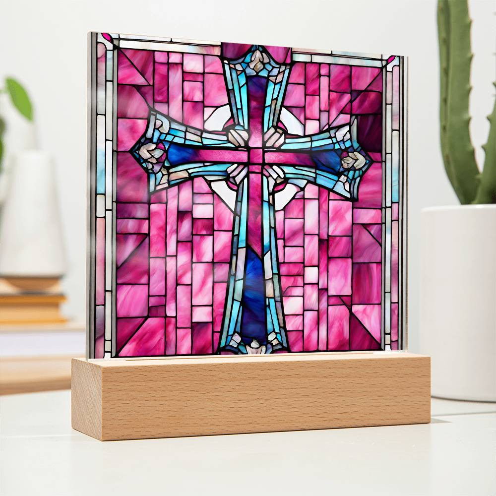 Faux Stained Glass Cross Acrylic Plaque Gift for Girl-[Heartfelt Family Gift]
