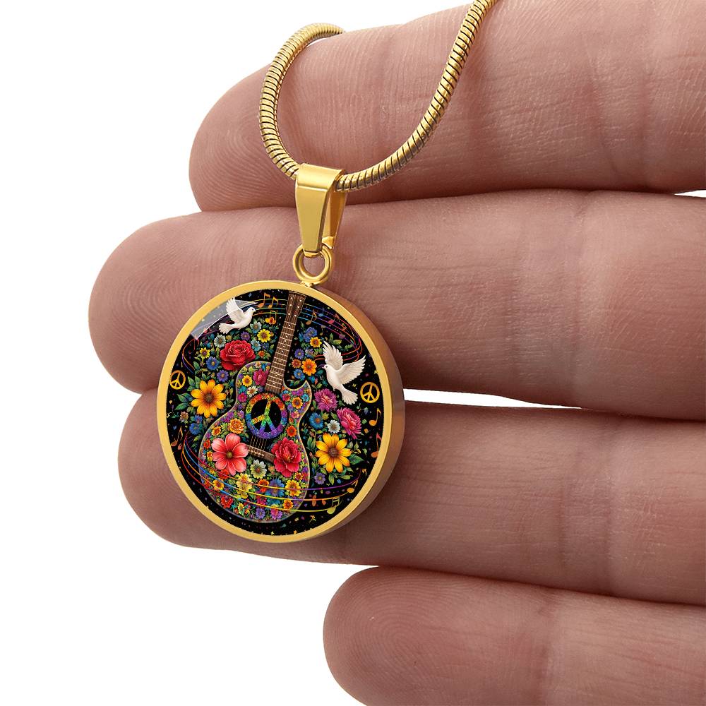 Peace Love Guitar Necklace with Engraving