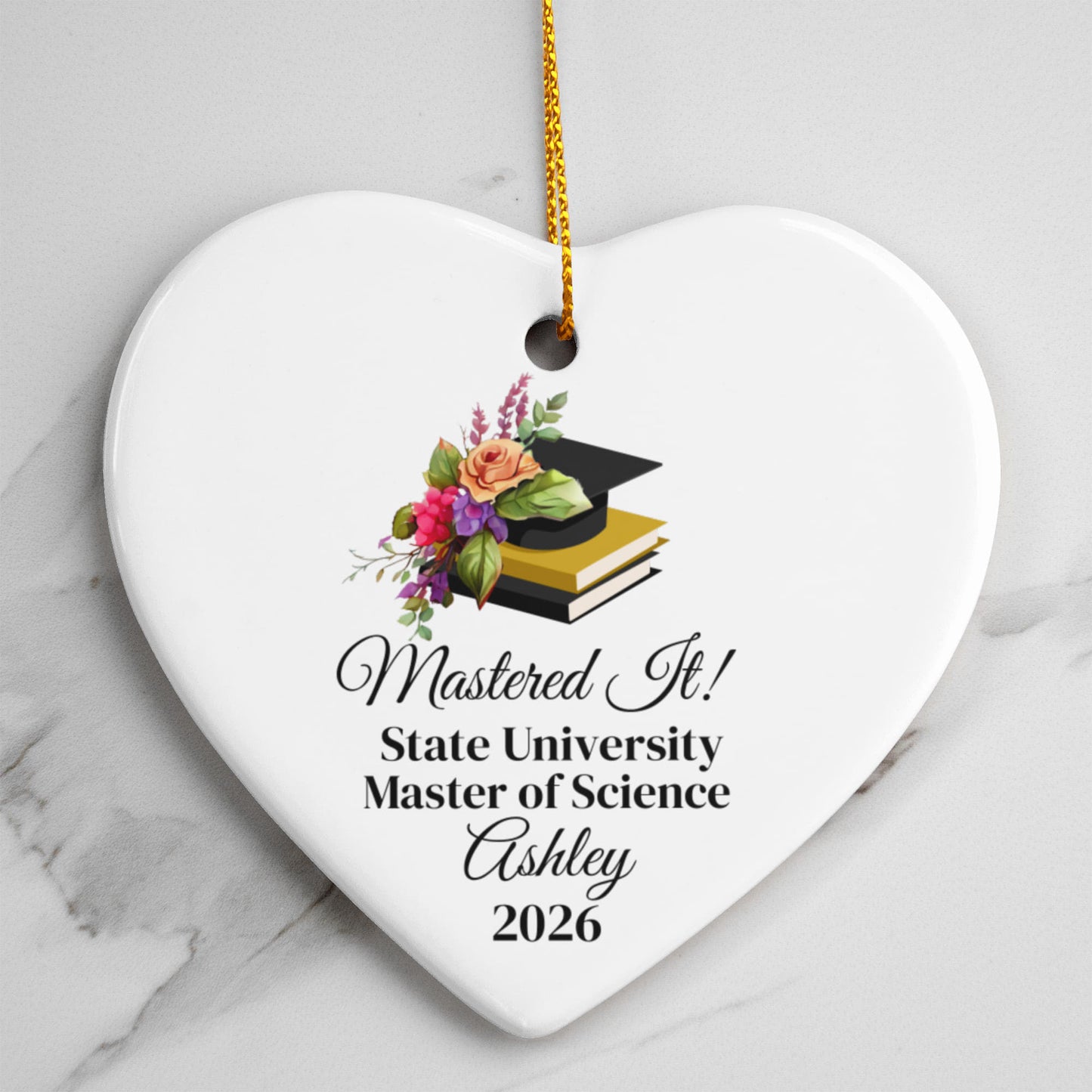 Mastered It College Graduation Ceramic Heart Ornament