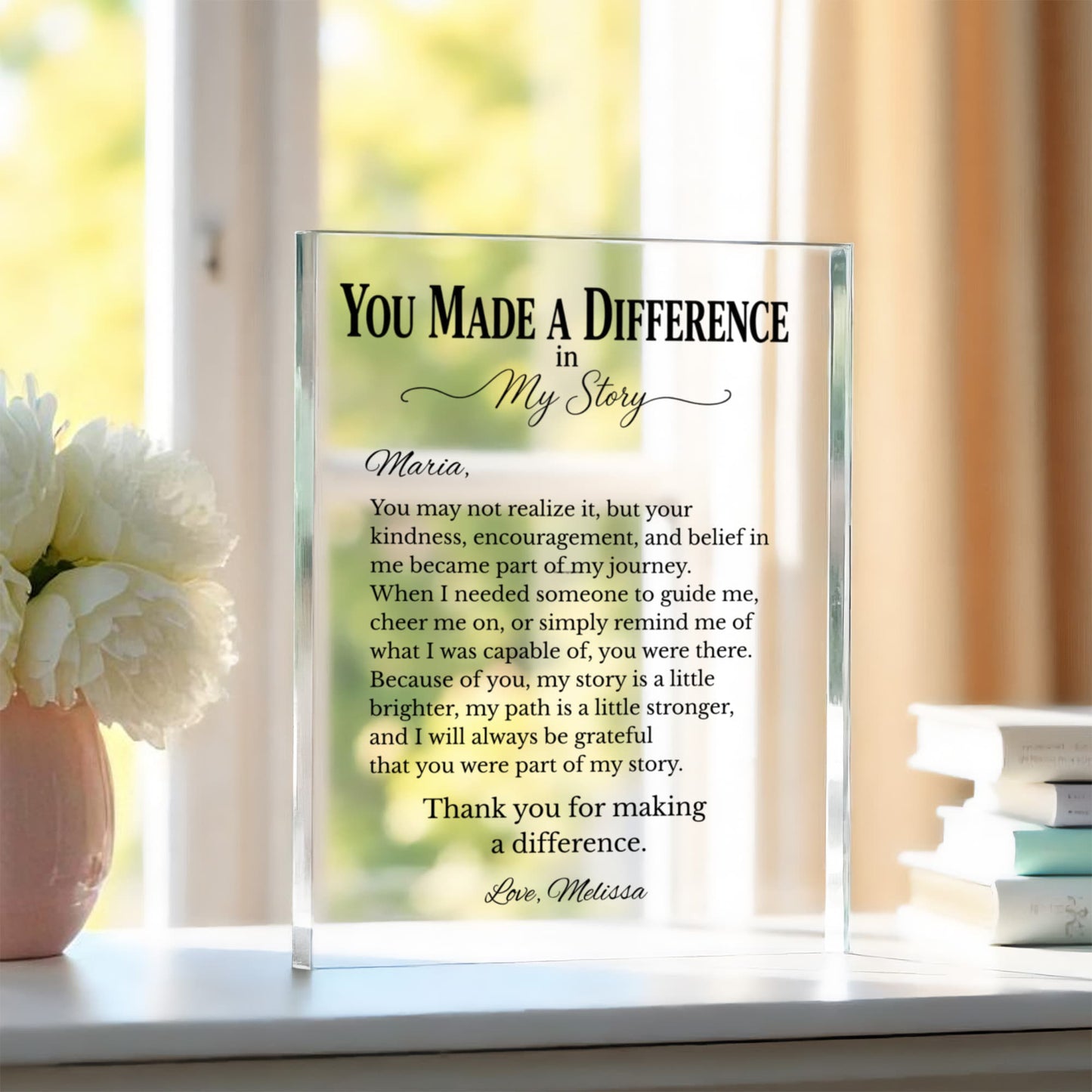 Difference Maker Appreciation Plaque for Friend, You Made a Difference Gift, Thank You Friendship Keepsake
