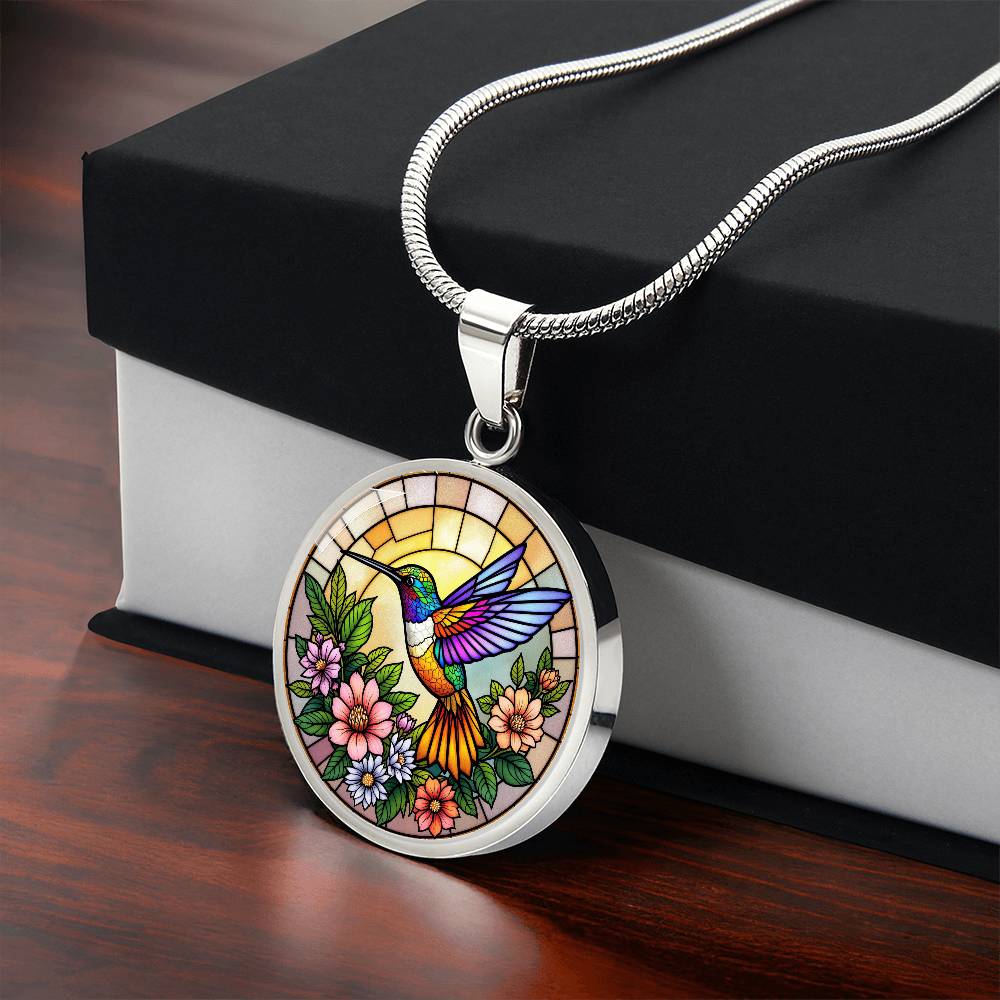 Hummingbird Floral Necklace with Engraving