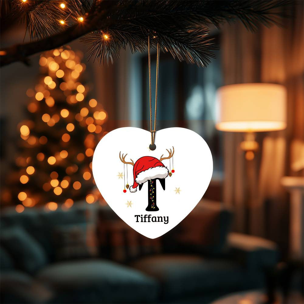 Santa Hat Initial Heart Ornament