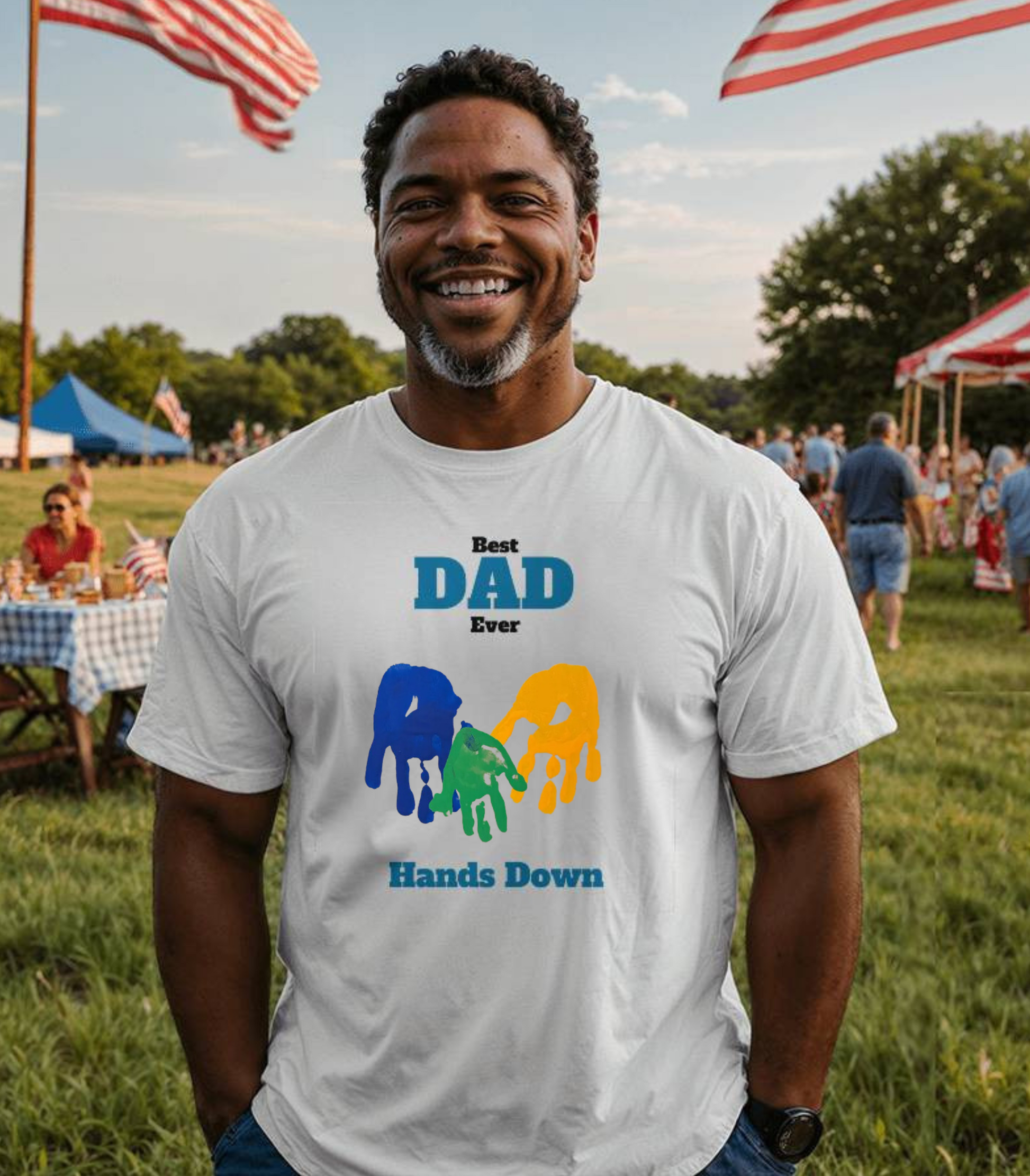 Best Dad Ever Handprint Tshirt-[Heartfelt Family Gift]