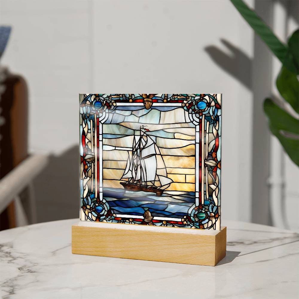 Nautical Faux Stained Glass Acrylic Square Plaque