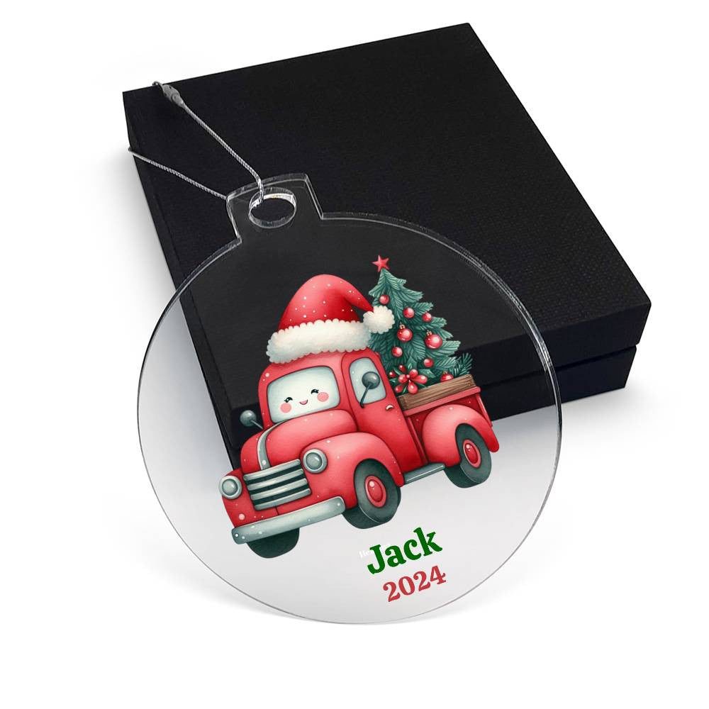 Kids Custom Name Red Truck Ornament-[Heartfelt Family Gift]