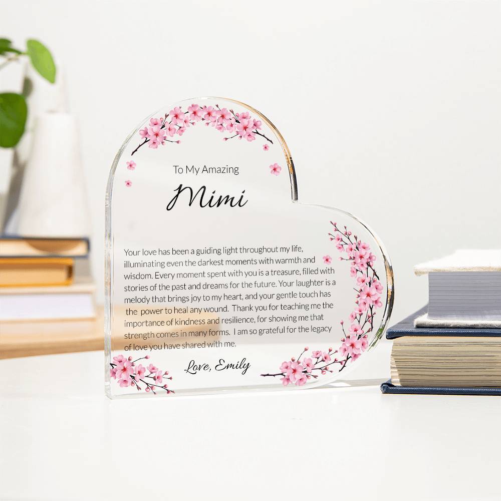 Mimi Acrylic Heart Plaque, Grandma Gift, Personalized Grandma Keepsake, Heartfelt Grandmother Tribute, Mother's Day Gift for Mimi