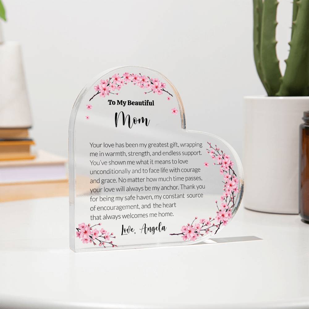 Mom Acrylic Heart Plaque
